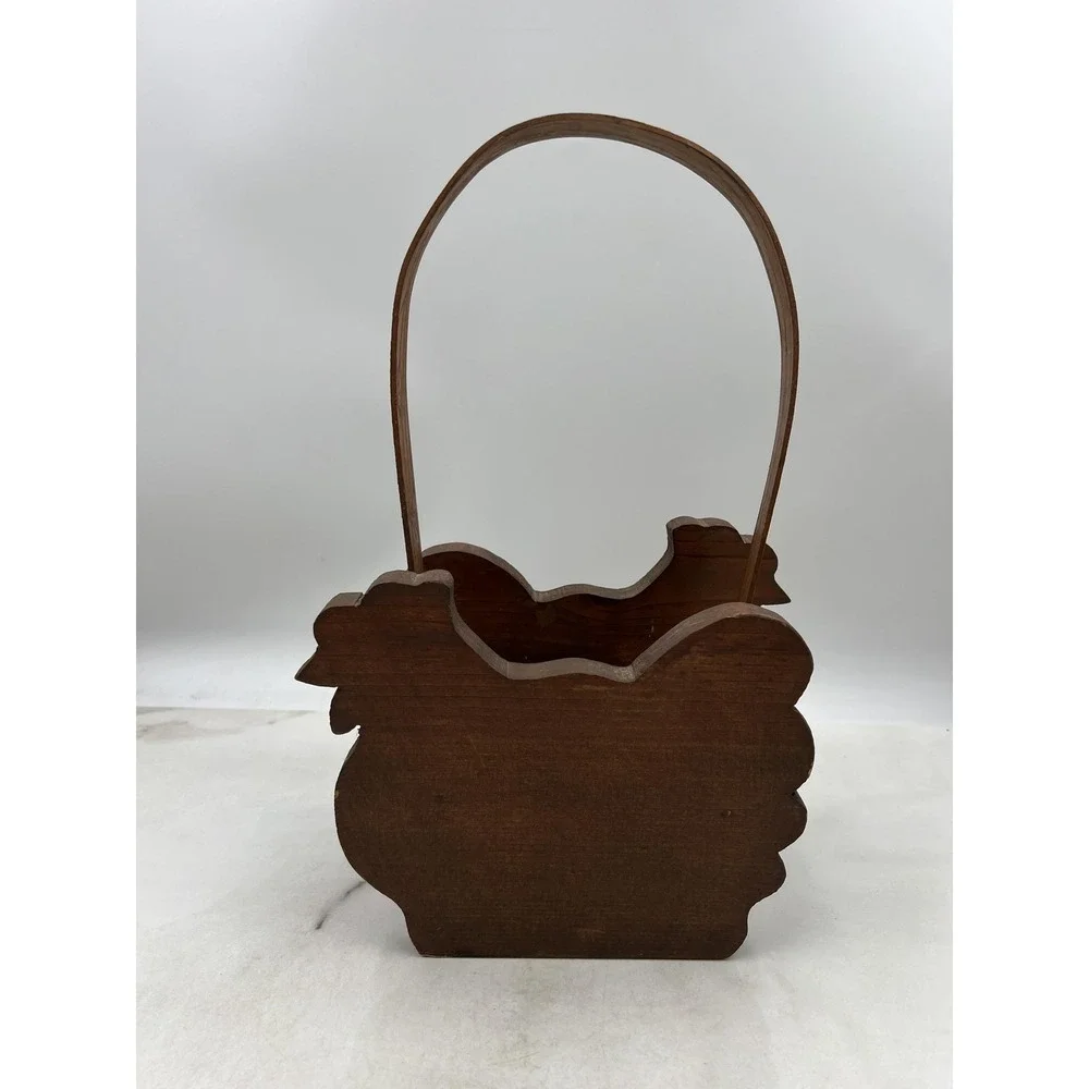 VTG Wooden Chicken Basket Hen Shaped Farmhouse Decorative Caddy Brown Rustic